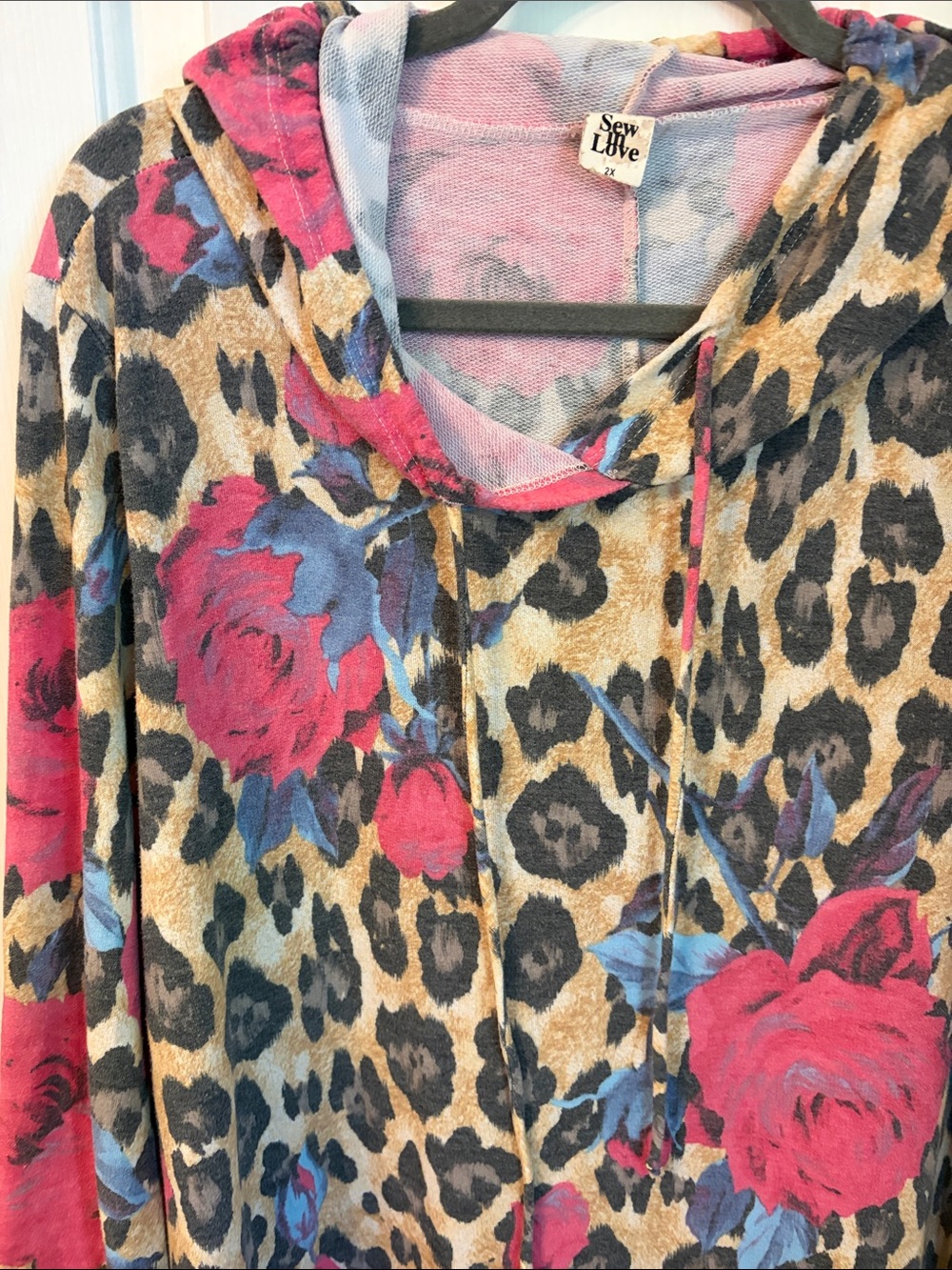 Sew In Love Pastel Floral & Leopard Pullover Hoodie 2X - Picture 4 of 5